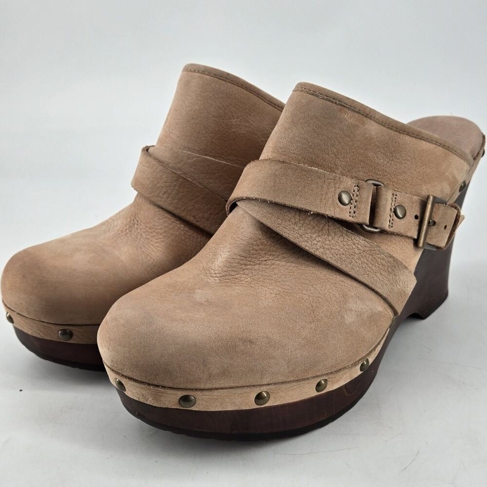 Ugg Natalee Wedge Clogs Leather Boho Studded Tan Brown Womens Shoe Sz 11